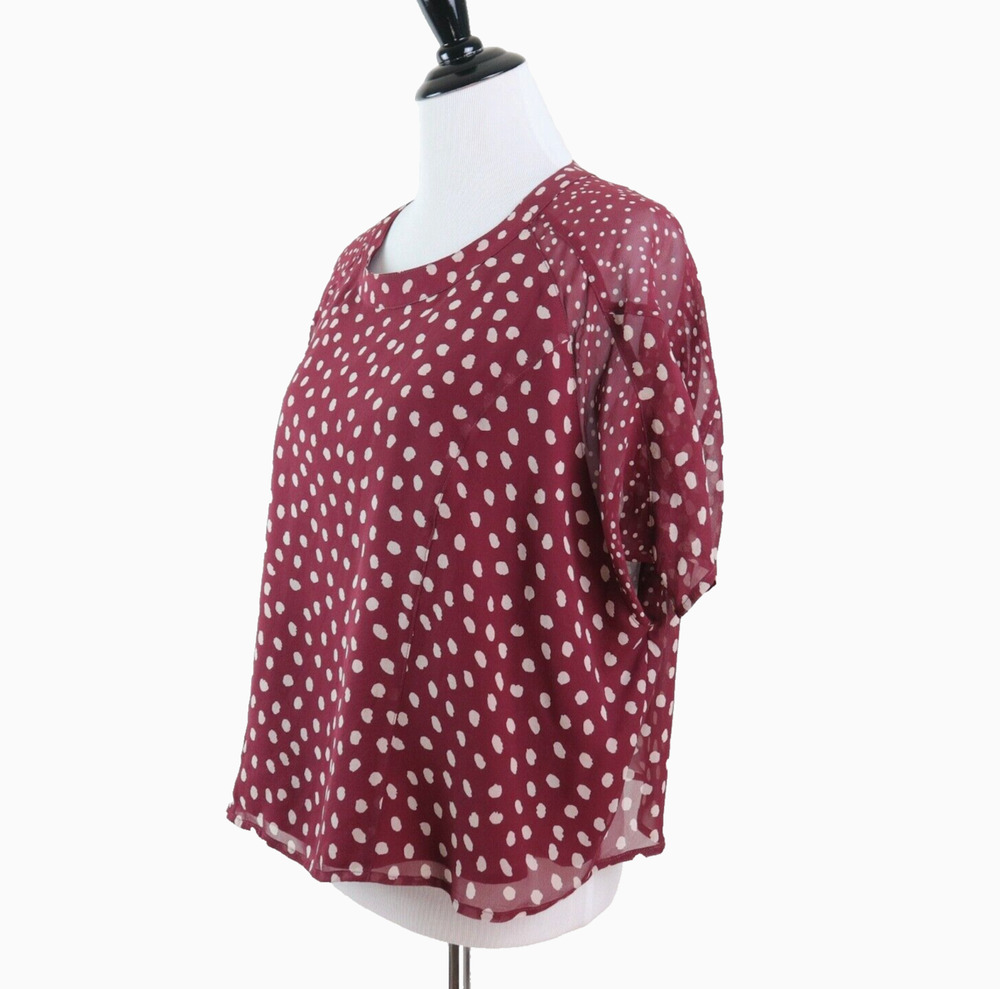 Madewell Size S Silk Prose Blouse Paintbrush Cheetah Dots Burgundy